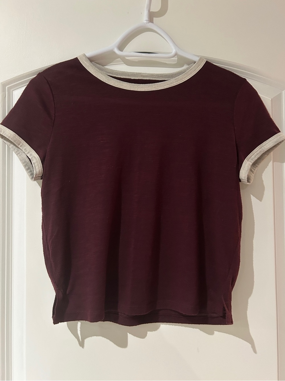 Women’s Burgundy Ringer Tee with Cream Trim